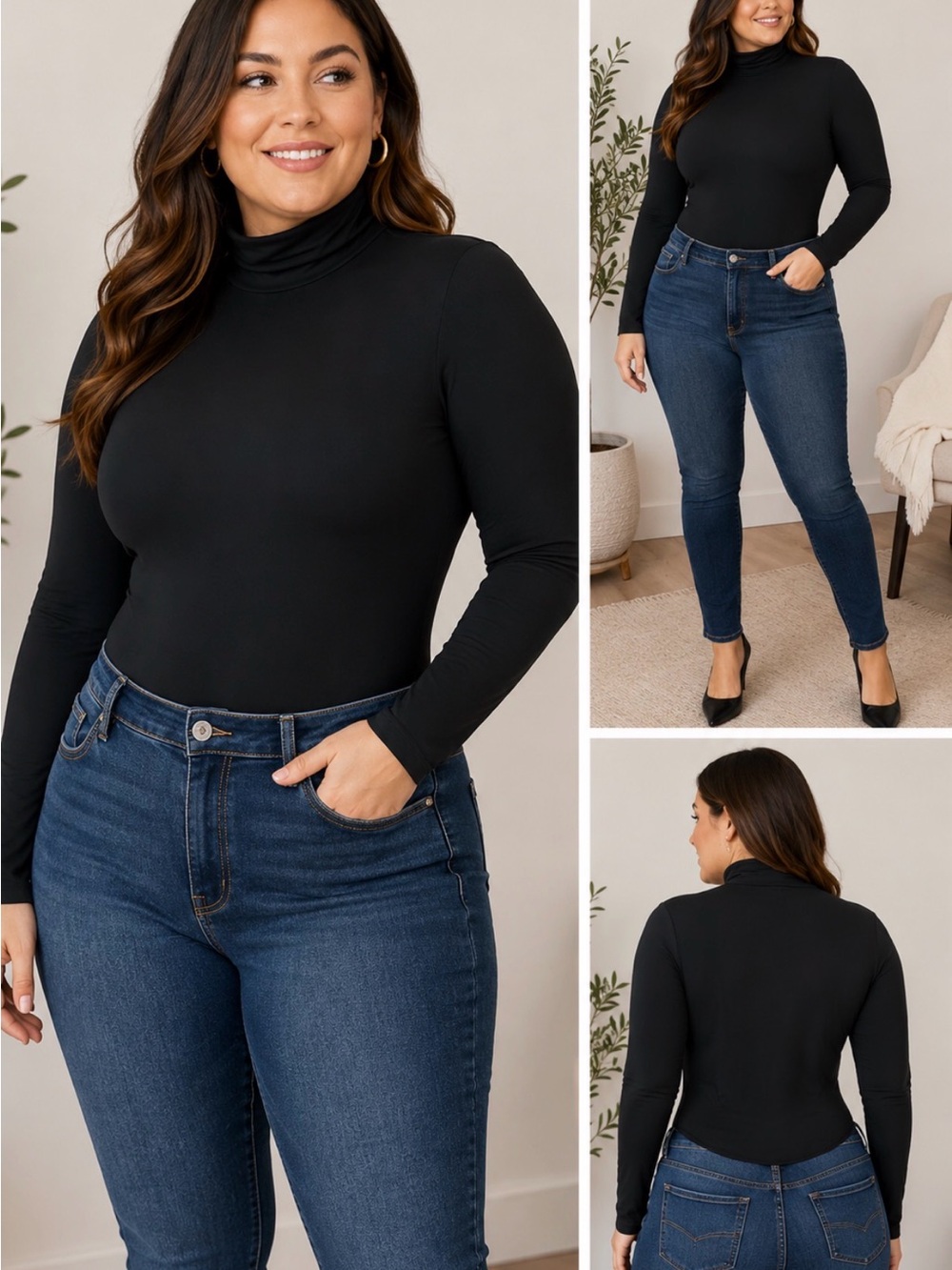 SPANX Black Turtleneck Long Sleeve Bodysuit Size 1X NWT